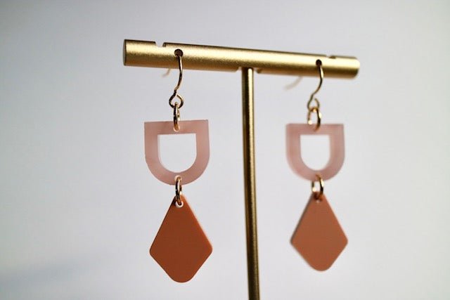 Camel & Pink Acrylic Double Dainty Earrings - Juli's Wearable Art