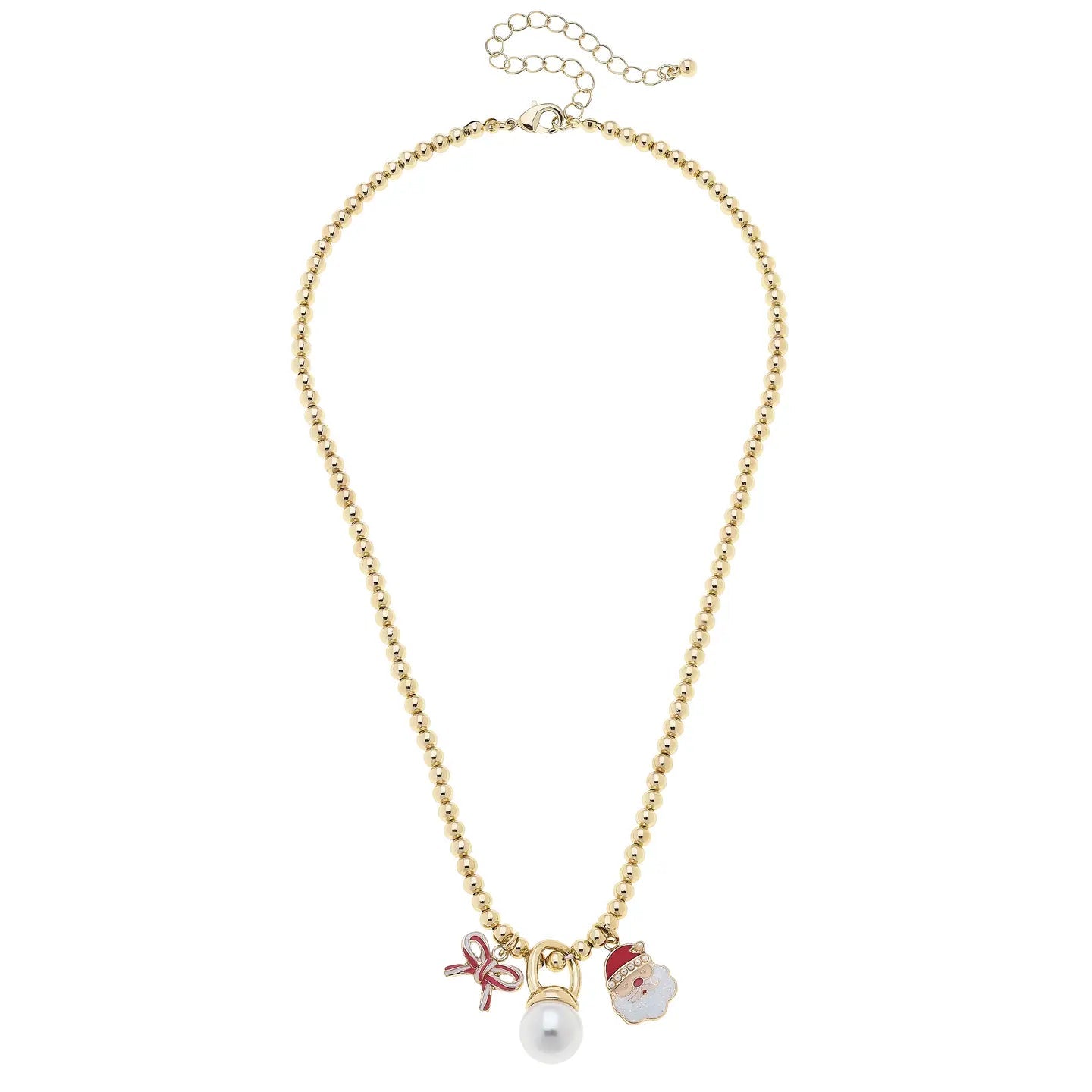 Candy Cane Bow & Santa Claus Ball Bead Necklace - Juli's Wearable Art