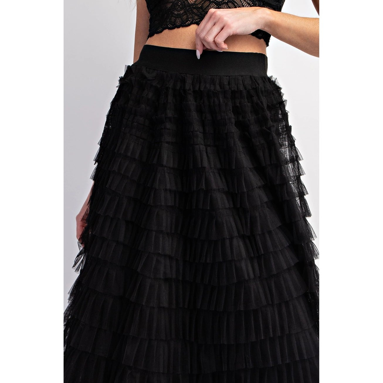 Cascading Tulle Mesh Black Tiered Maxi Skirt - Juli's Wearable Art