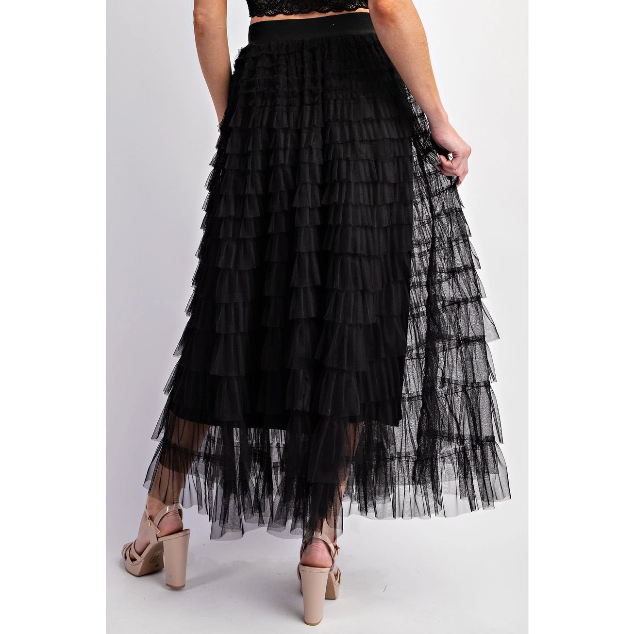 Cascading Tulle Mesh Black Tiered Maxi Skirt - Juli's Wearable Art