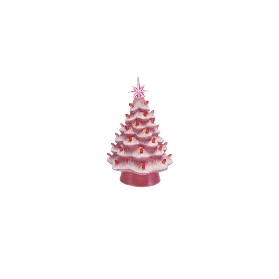 Ceramic LED Christmas Tree – Pink & White - Juli's Wearable Art