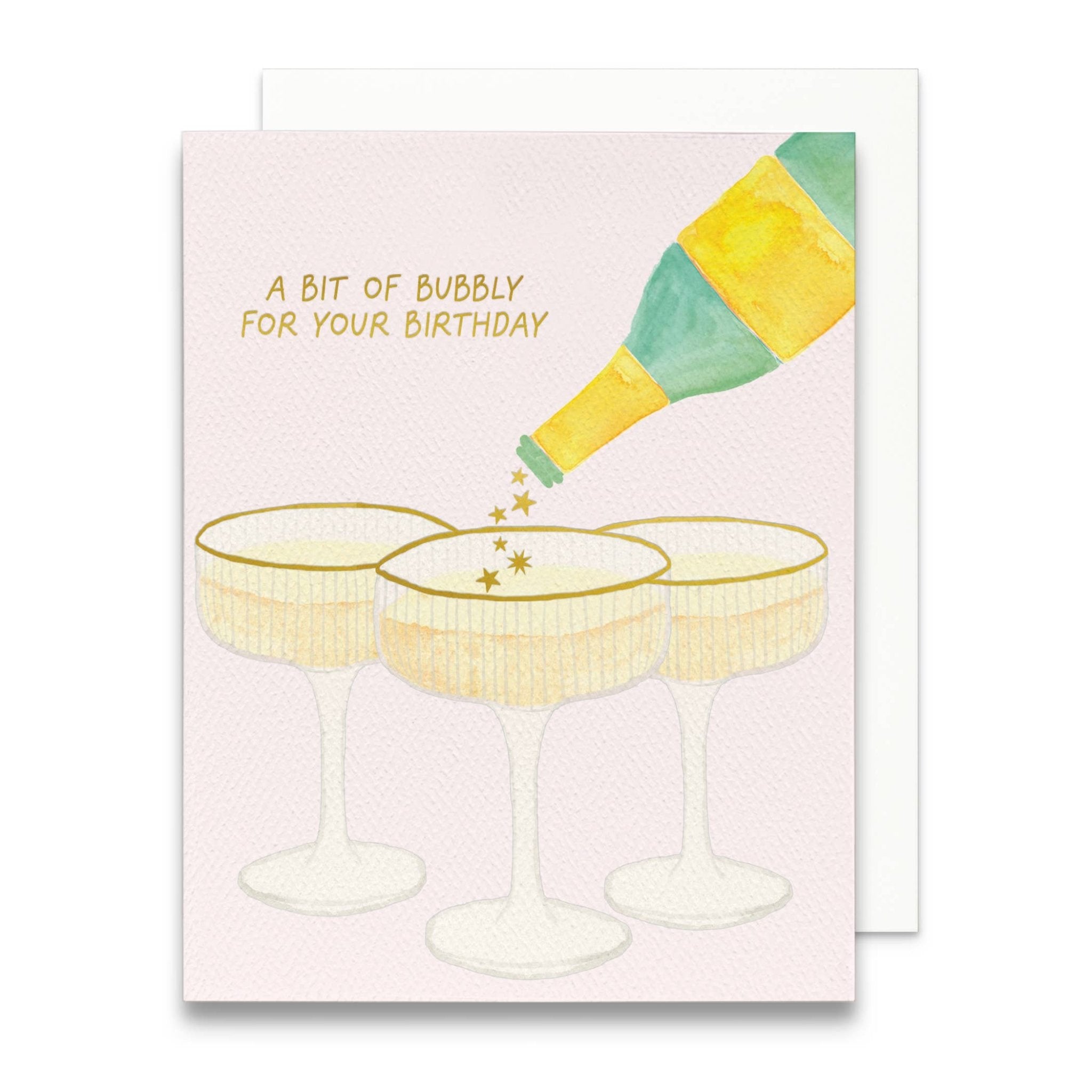Champagne Birthday Greeting Card | Gold Foil Champagne Card - Juli's Wearable Art