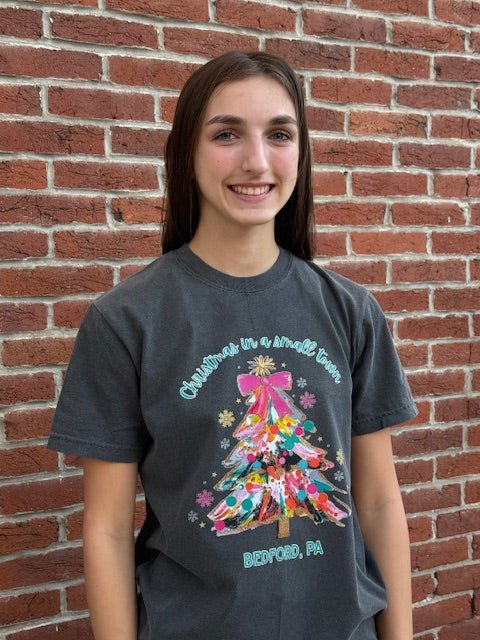 “Christmas in a Small Town” Christmas Tree Tee – Bedford, PA - Juli's Wearable Art