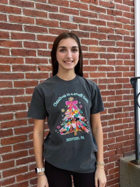 “Christmas in a Small Town” Christmas Tree Tee – Bedford, PA - Juli's Wearable Art