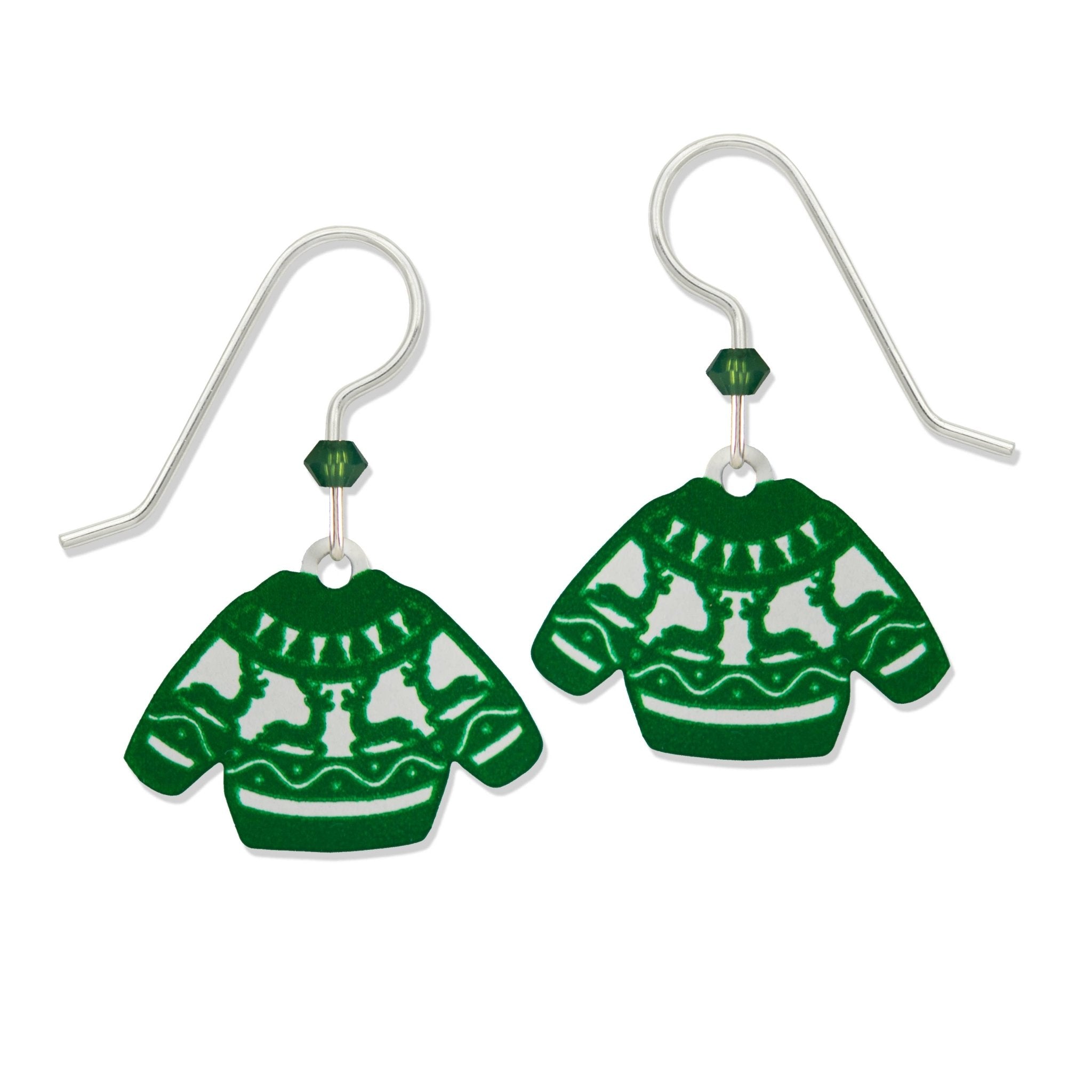 Christmas Sweater Dangle Earrings – Green - Juli's Wearable Art