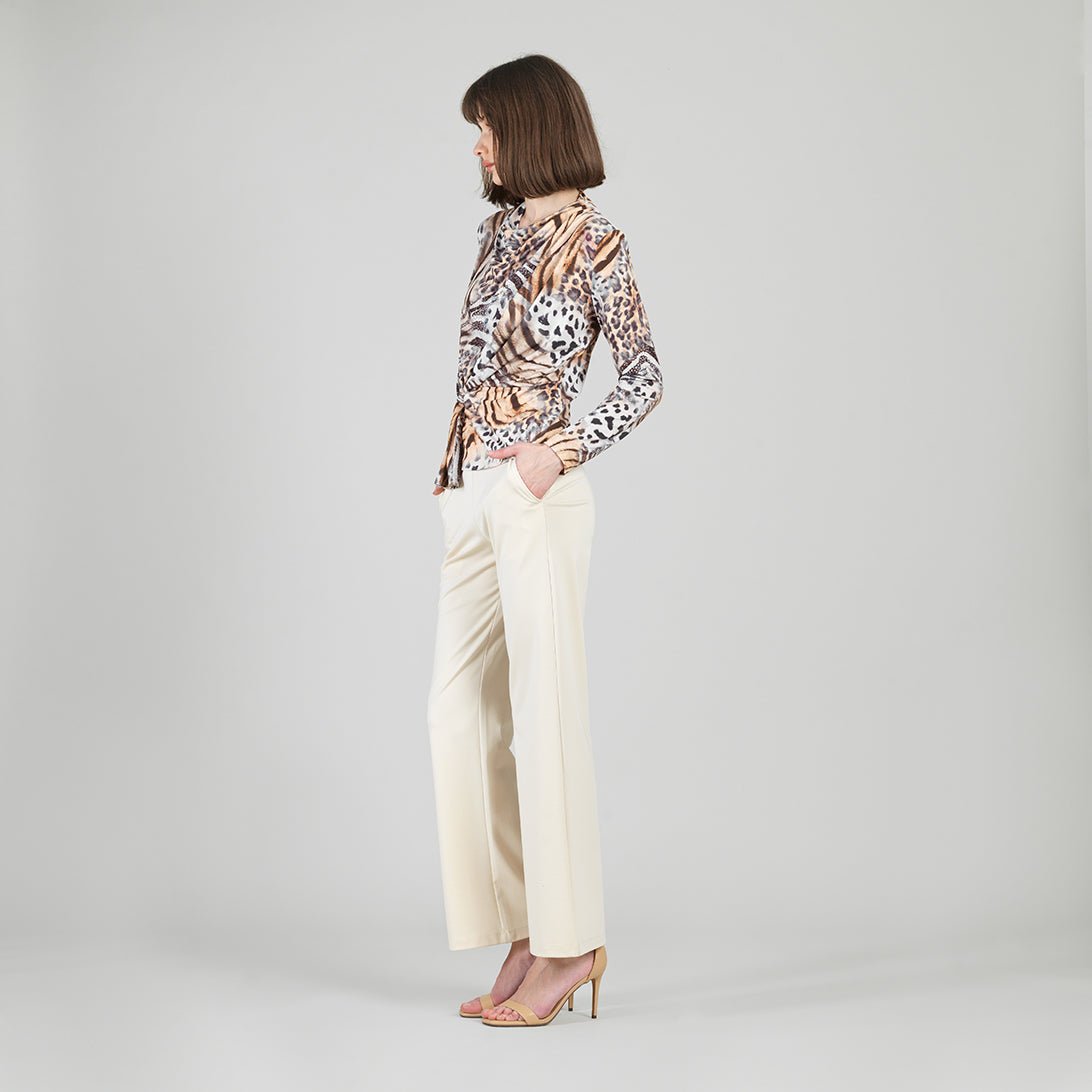 Clara Sunwoo Cheetah Print Drape Neck Long Sleeve Top - Juli's Wearable Art