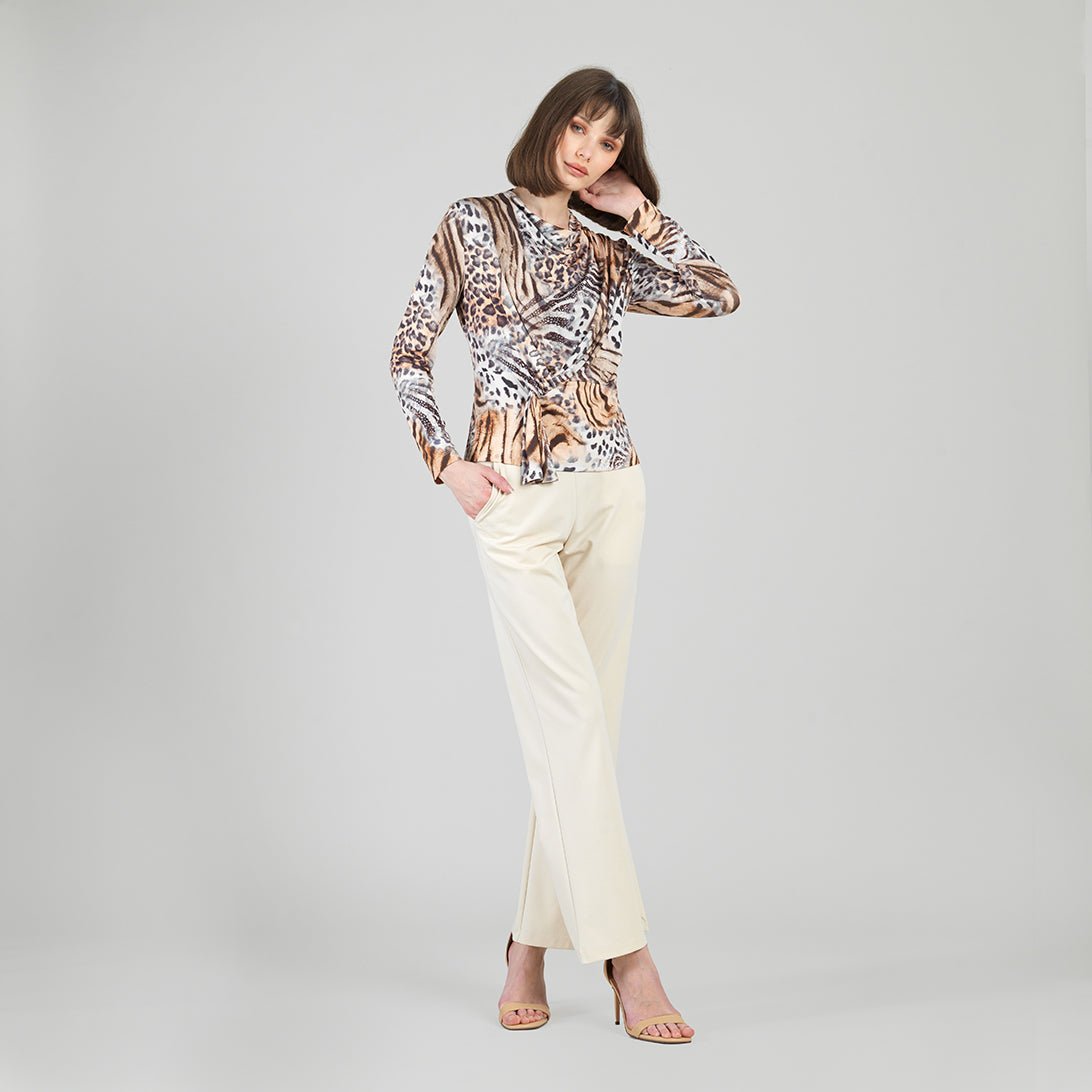 Clara Sunwoo Cheetah Print Drape Neck Long Sleeve Top - Juli's Wearable Art