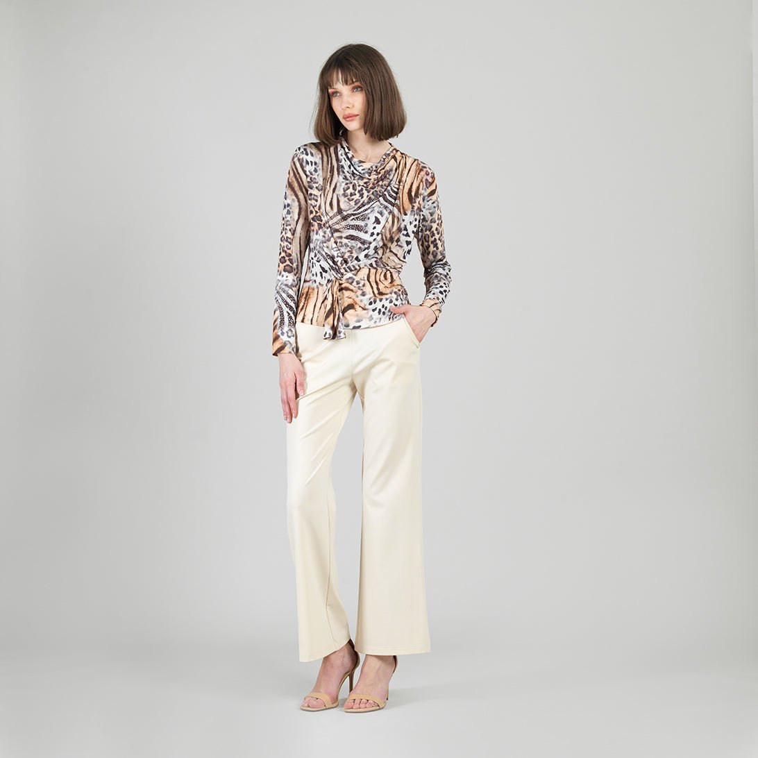 Clara Sunwoo Cheetah Print Drape Neck Long Sleeve Top - Juli's Wearable Art