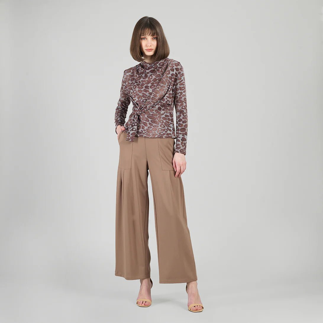 Clara Sunwoo Cozy Knit - Long Sleeve Loop Front Sweater Top - Leopard Motif - Juli's Wearable Art