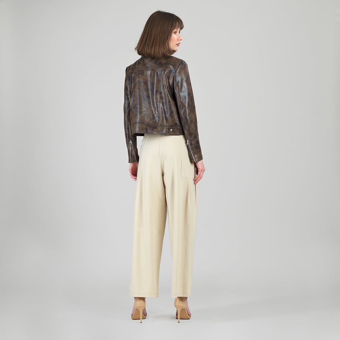 Clara Sunwoo Distressed Vegan Leather High Waist Jacket - Brown - Juli's Wearable Art