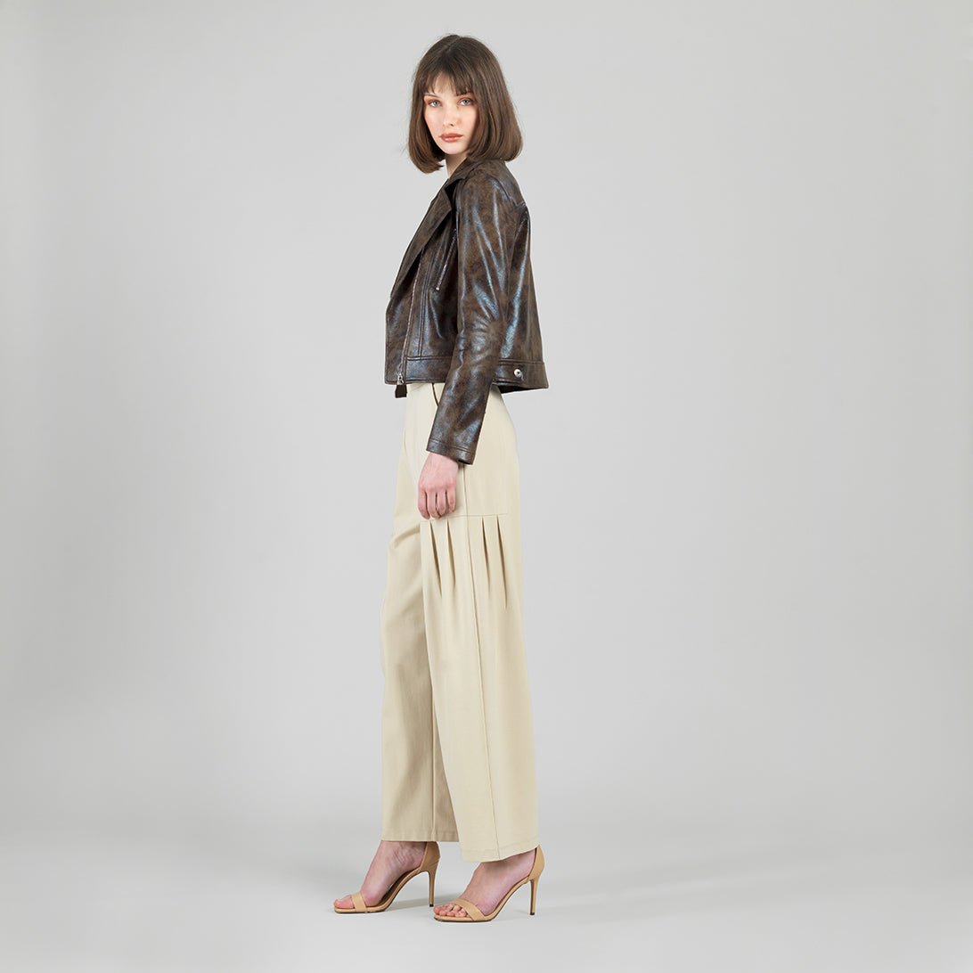 Clara Sunwoo Distressed Vegan Leather High Waist Jacket - Brown - Juli's Wearable Art