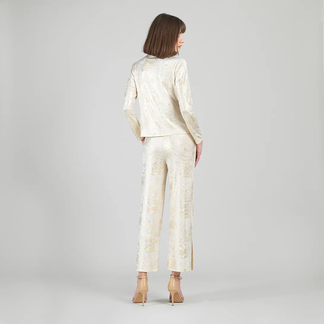 Clara Sunwoo Foil Sheen - Long Sleeve Loop Front Top - Champagne - Juli's Wearable Art