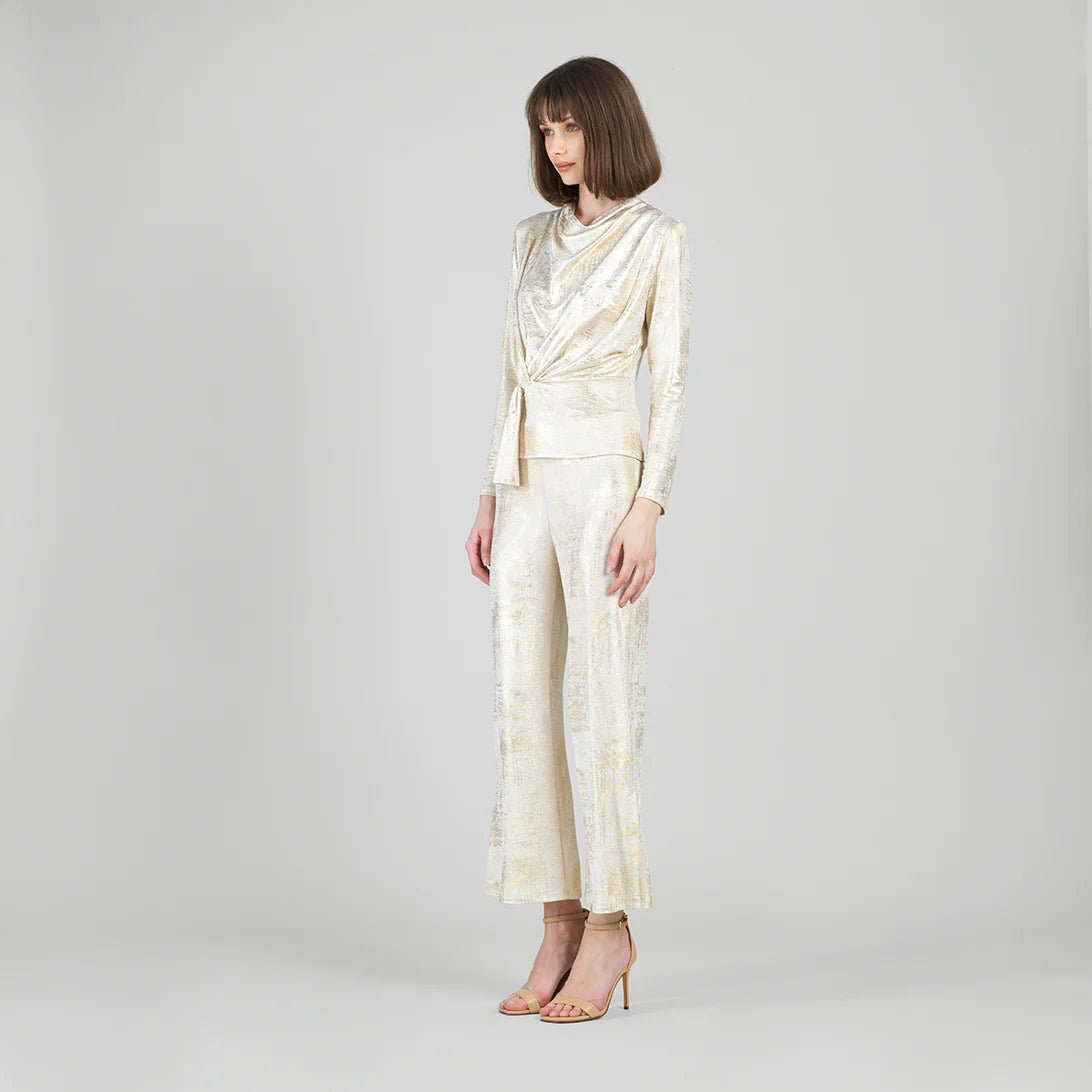 Clara Sunwoo Foil Sheen - Long Sleeve Loop Front Top - Champagne - Juli's Wearable Art