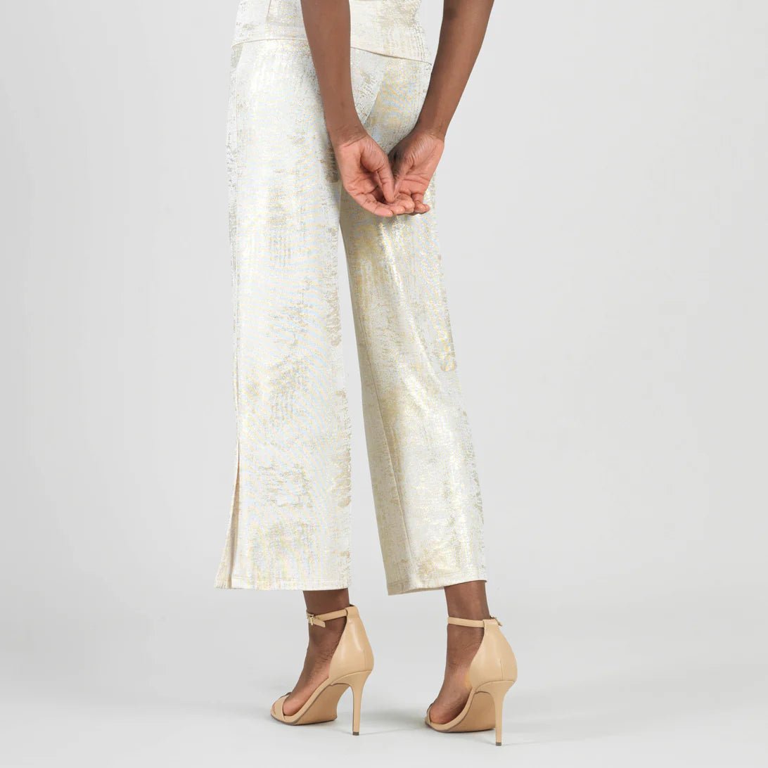 Clara Sunwoo Foil Sheen - Side Slit Ankle Pant - Champagne - Juli's Wearable Art