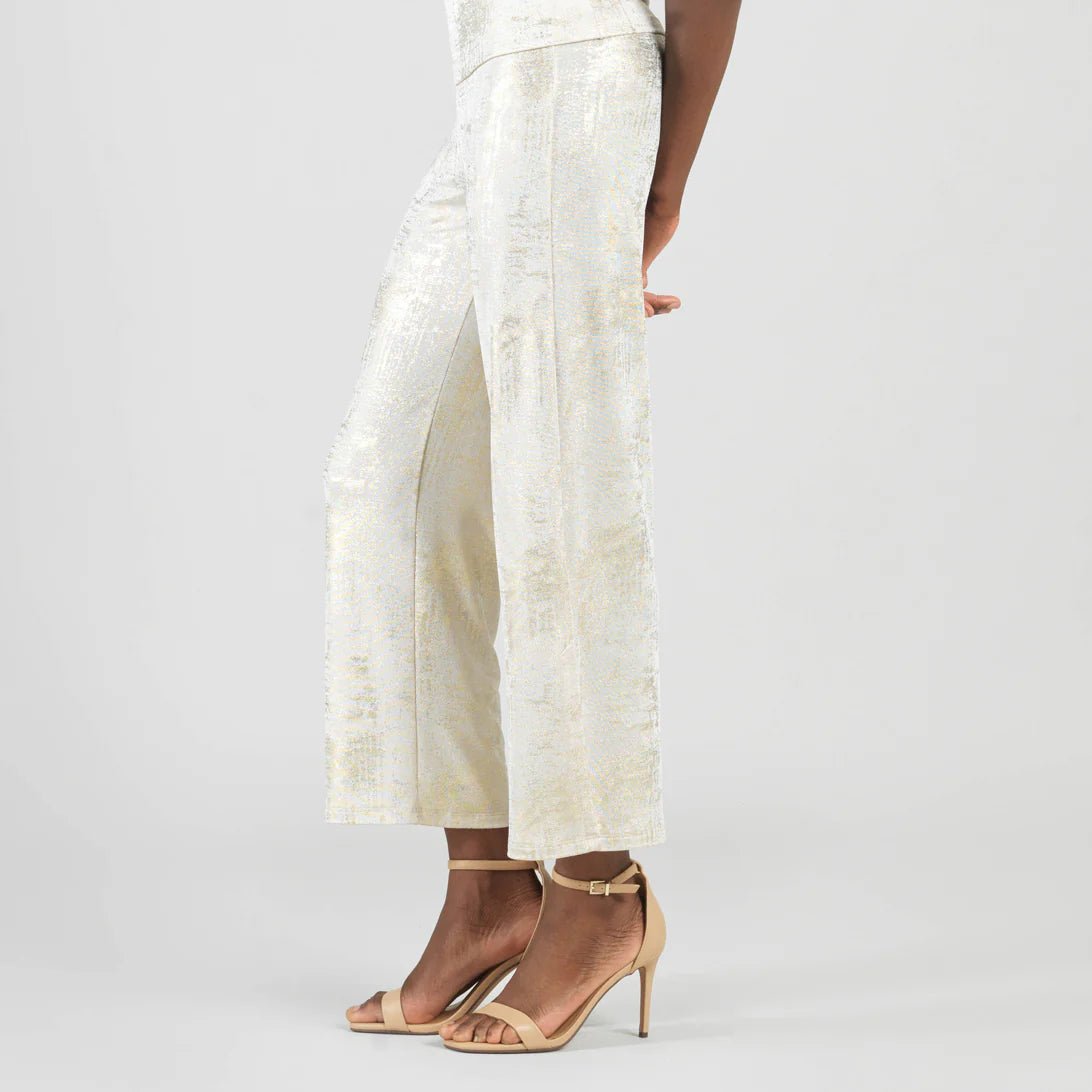 Clara Sunwoo Foil Sheen - Side Slit Ankle Pant - Champagne - Juli's Wearable Art