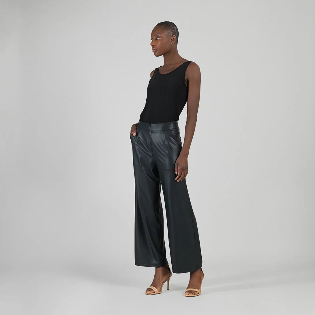 Clara Sunwoo Liquid Leather™ - Sheen Zip Closure Loose Leg Pocket Pant - Black - Juli's Wearable Art
