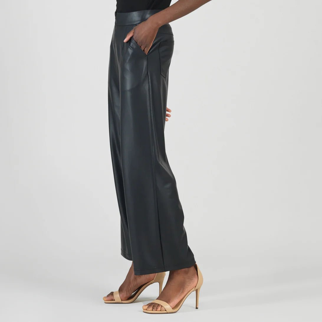 Clara Sunwoo Liquid Leather™ - Sheen Zip Closure Loose Leg Pocket Pant - Black - Juli's Wearable Art
