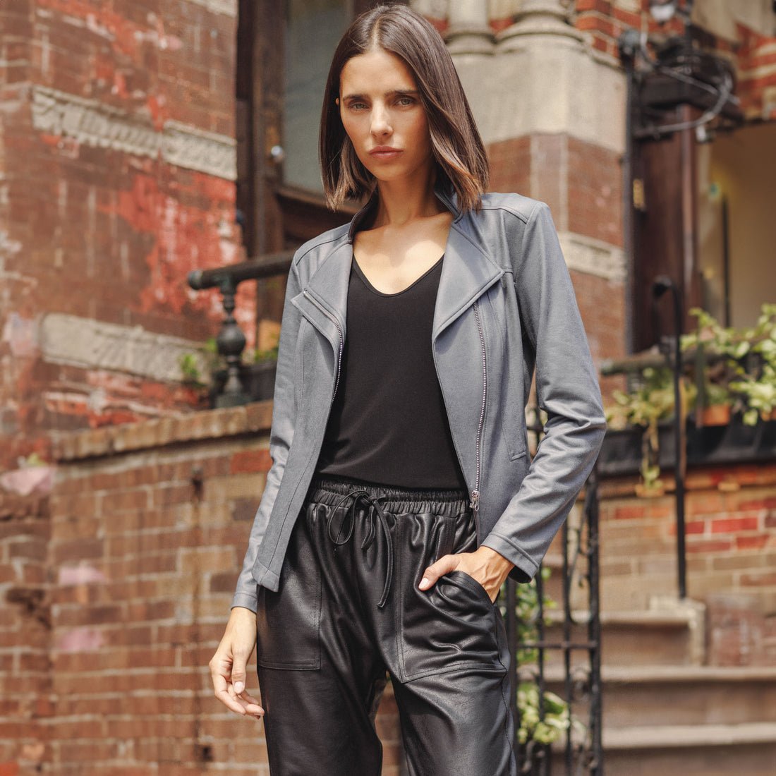 Clara Sunwoo Liquid Leather™ Signature Jacket - Charcoal Gray - Juli's Wearable Art