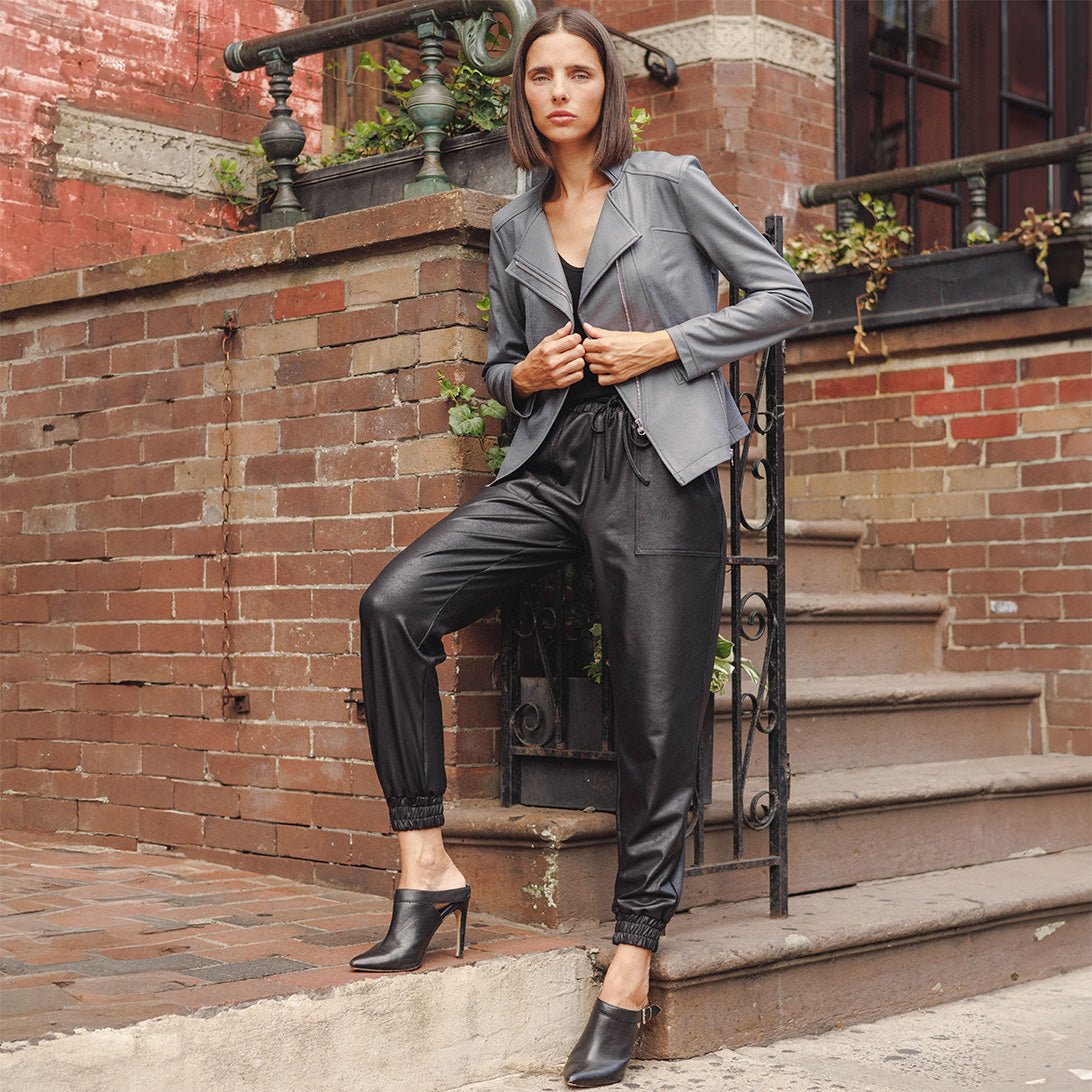 Clara Sunwoo Liquid Leather™ Signature Jacket - Charcoal Gray - Juli's Wearable Art