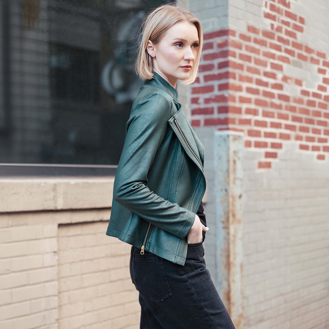 Clara Sunwoo Liquid Leather Zip Jacket - Hunter Green - Juli's Wearable Art