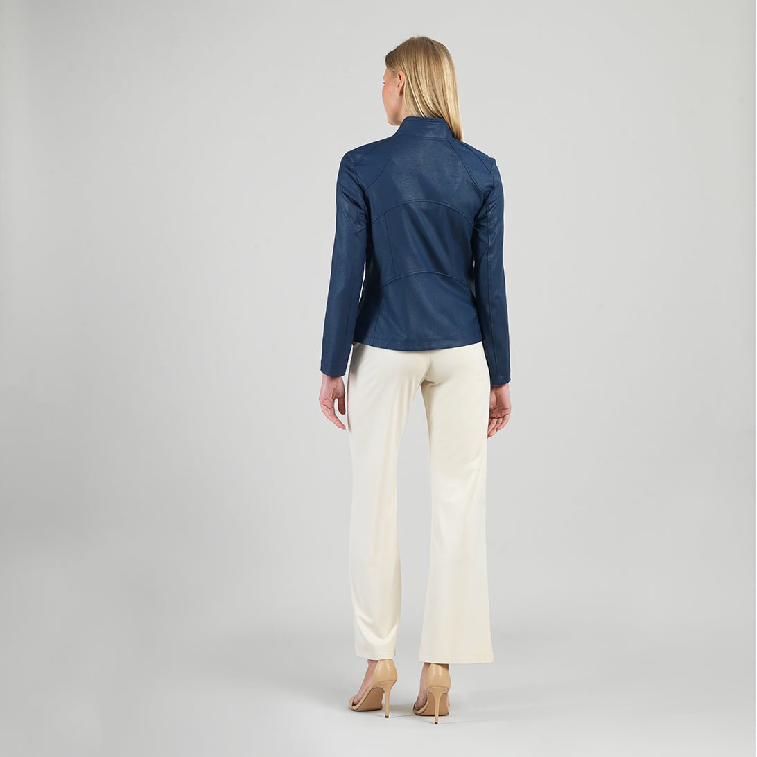 Clara Sunwoo Liquid Leather Zip Jacket - Navy - Juli's Wearable Art