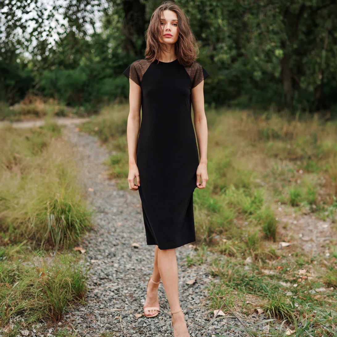 Clara Sunwoo Mesh Cap Sleeve Midi Dress - Black - Juli's Wearable Art