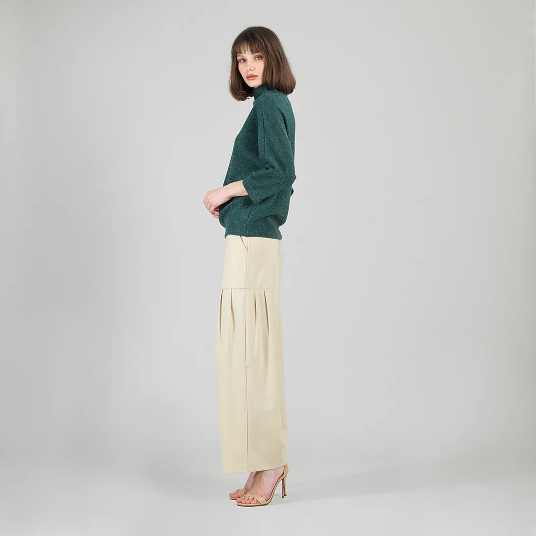 Clara Sunwoo Plush Ribbed - Funnel Neck Sweater Top - Hunter Green - Juli's Wearable Art