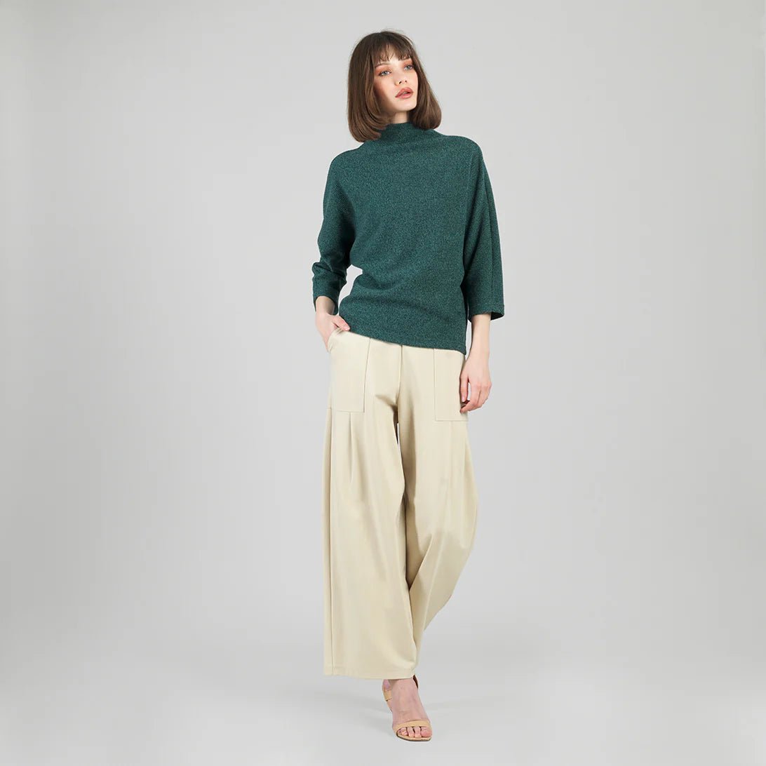 Clara Sunwoo Plush Ribbed - Funnel Neck Sweater Top - Hunter Green - Juli's Wearable Art