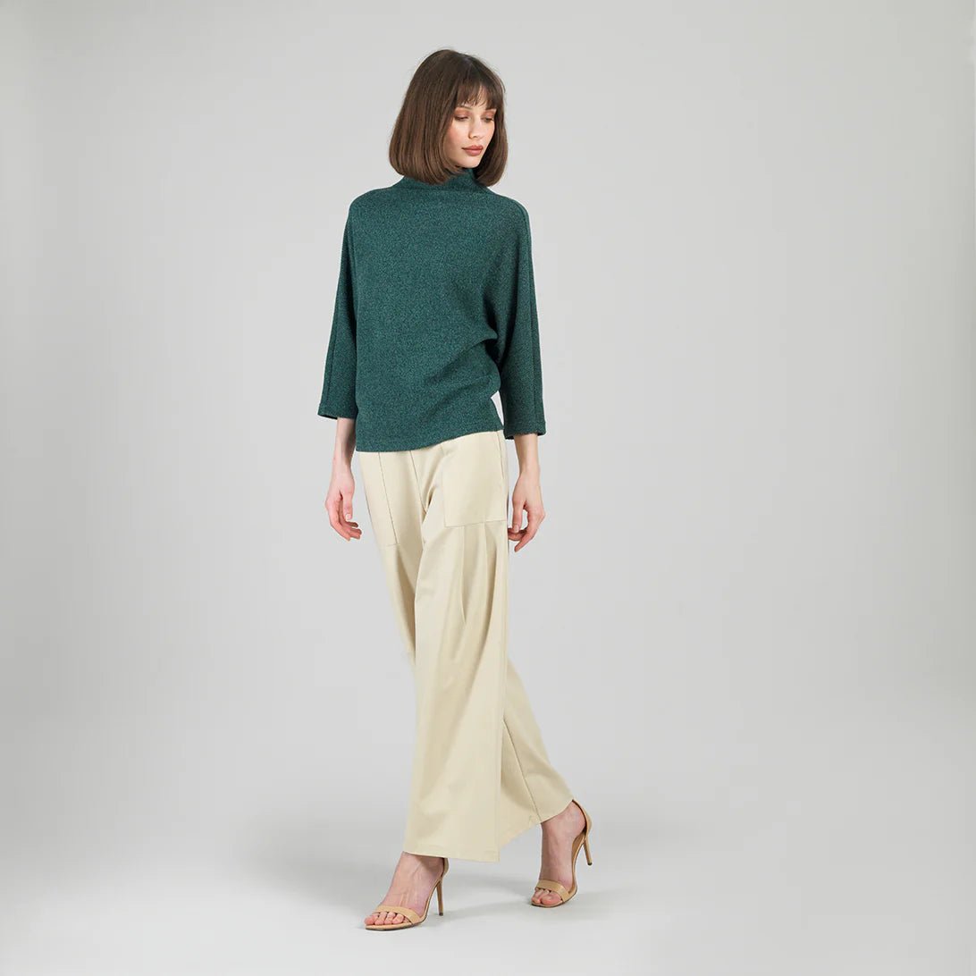 Clara Sunwoo Plush Ribbed - Funnel Neck Sweater Top - Hunter Green - Juli's Wearable Art