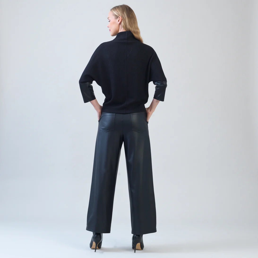 Clara Sunwoo Plush Ribbed - Liquid Leather Cuff Sweater Top - Black - Juli's Wearable Art