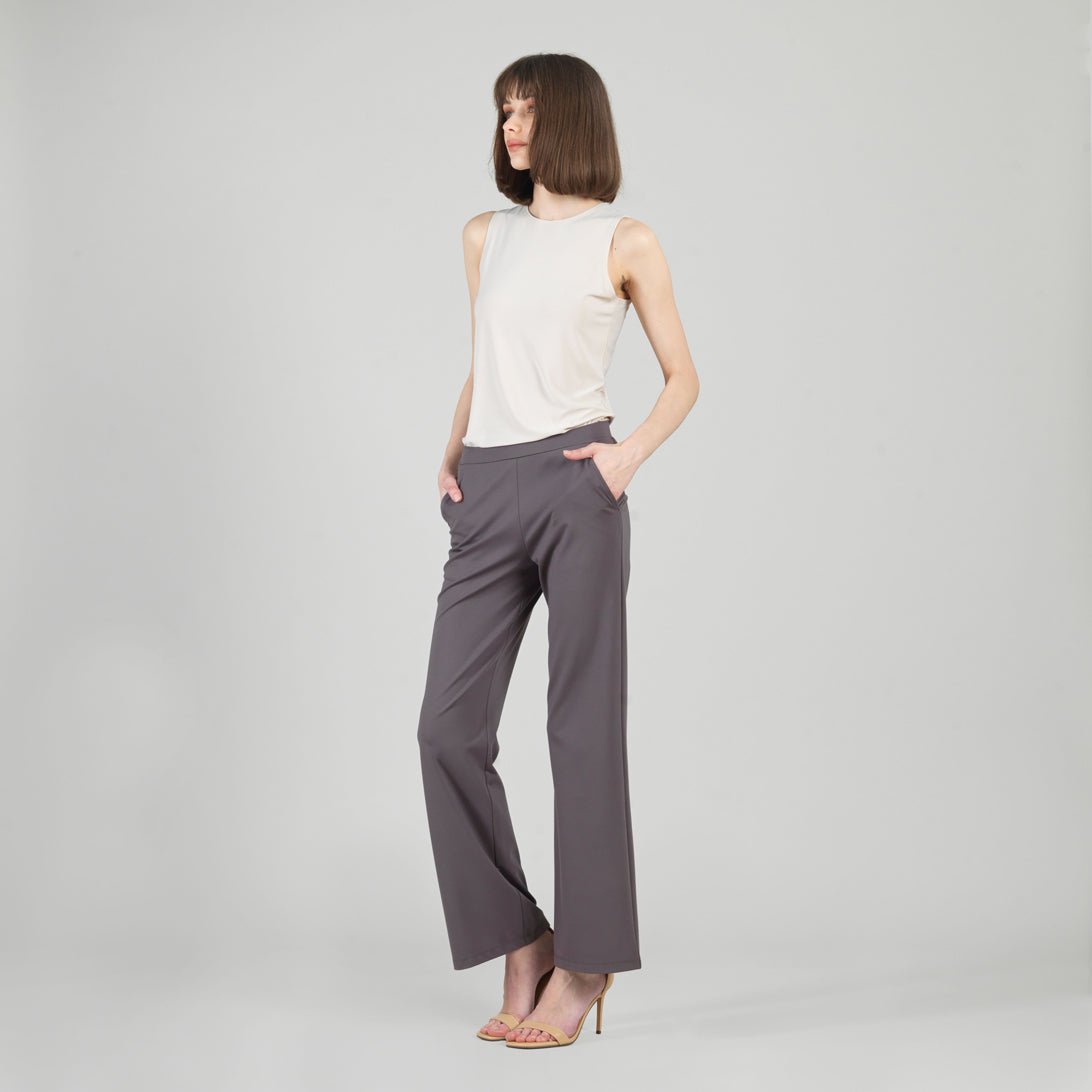 Clara Sunwoo Rayon - Ponte Knit - Loose Leg Pocket Pant - Mocha - Juli's Wearable Art