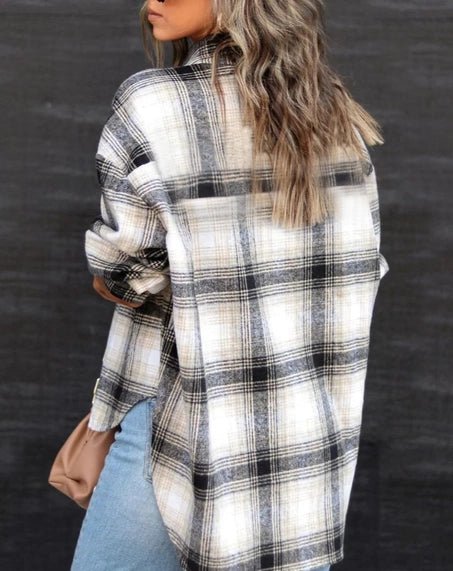 Classic Black Plaid Tartan Button Through Basic Shacket - Juli's Wearable Art