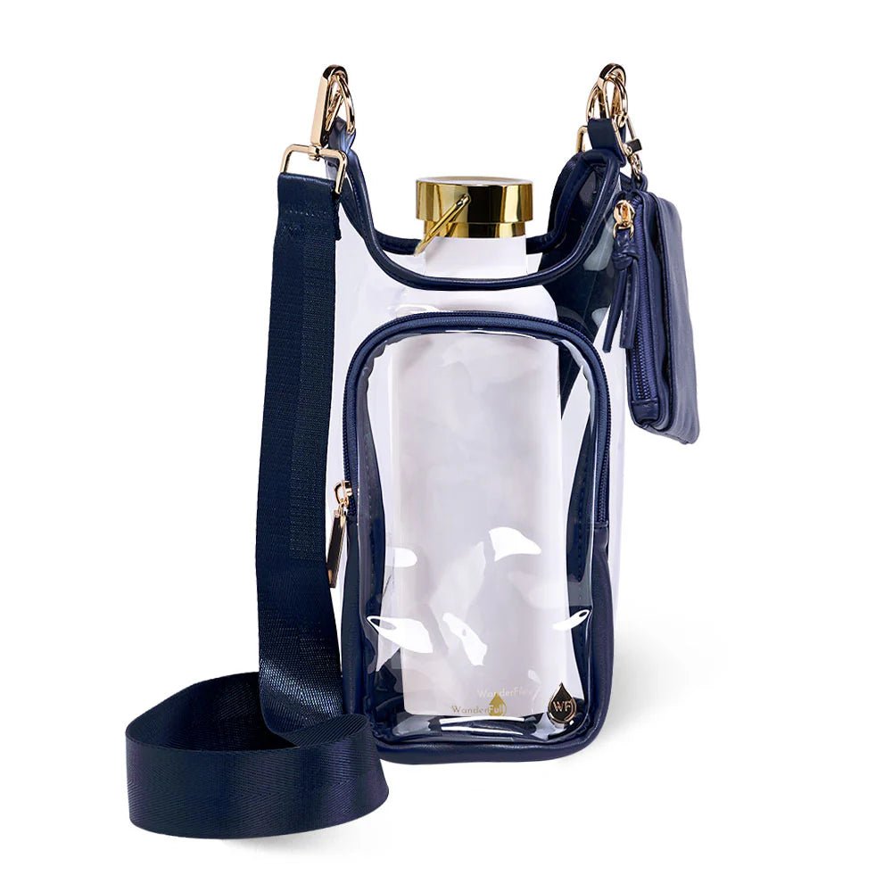 Clear HydroBag® Stadium with Navy Trim and Matching Pouch - Juli's Wearable Art
