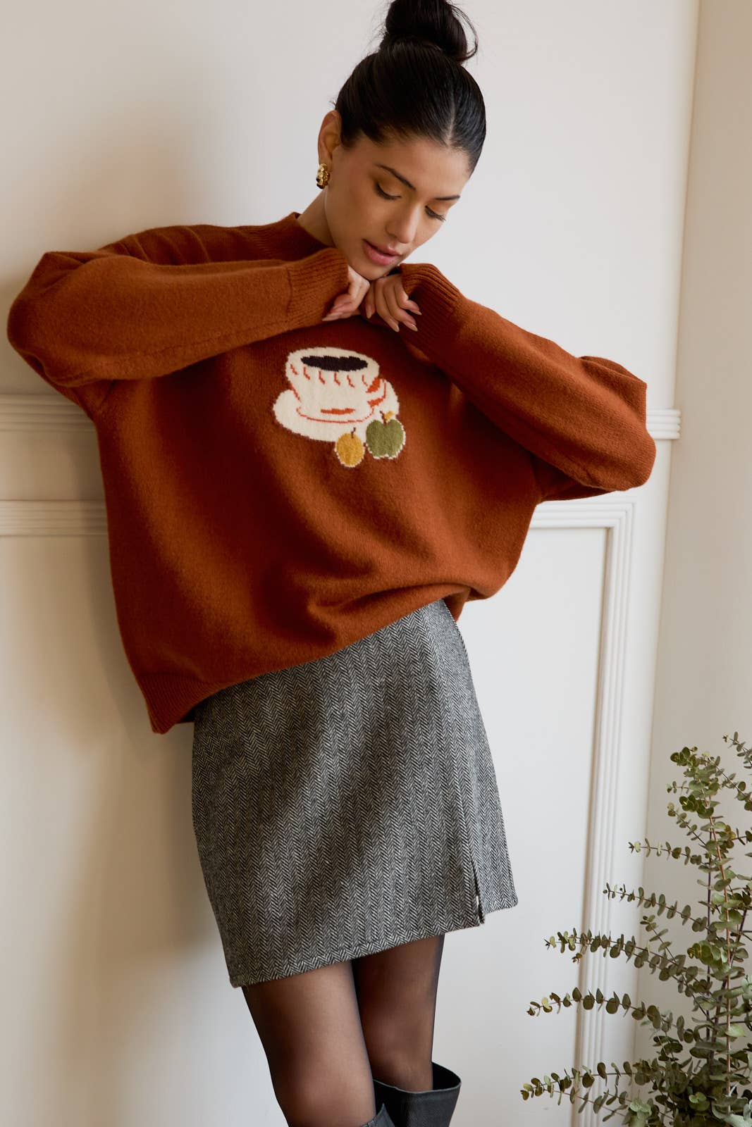 “Coffee” Mock Neck Long - Sleeve Sweater - Juli's Wearable Art