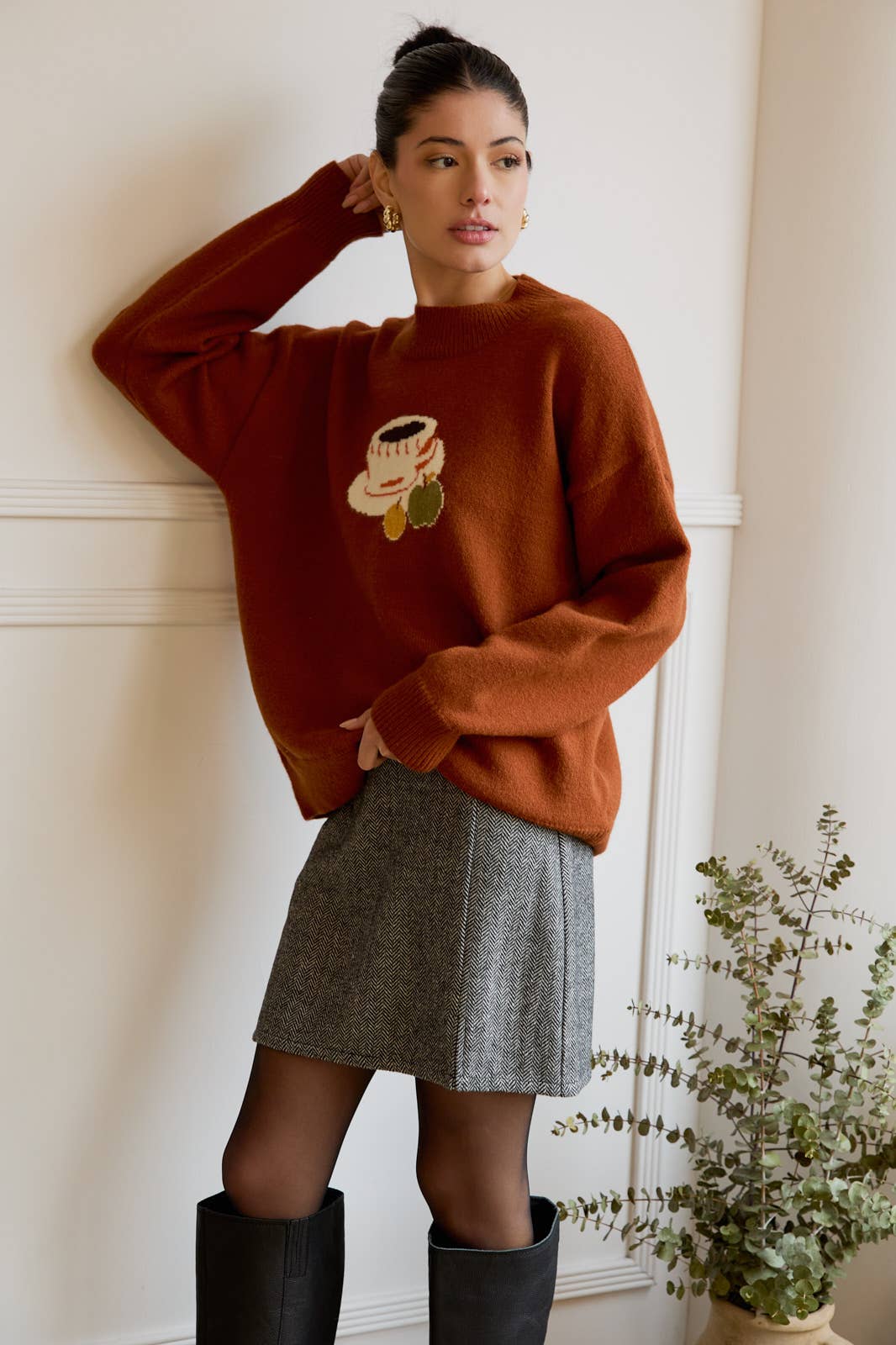 “Coffee” Mock Neck Long - Sleeve Sweater - Juli's Wearable Art