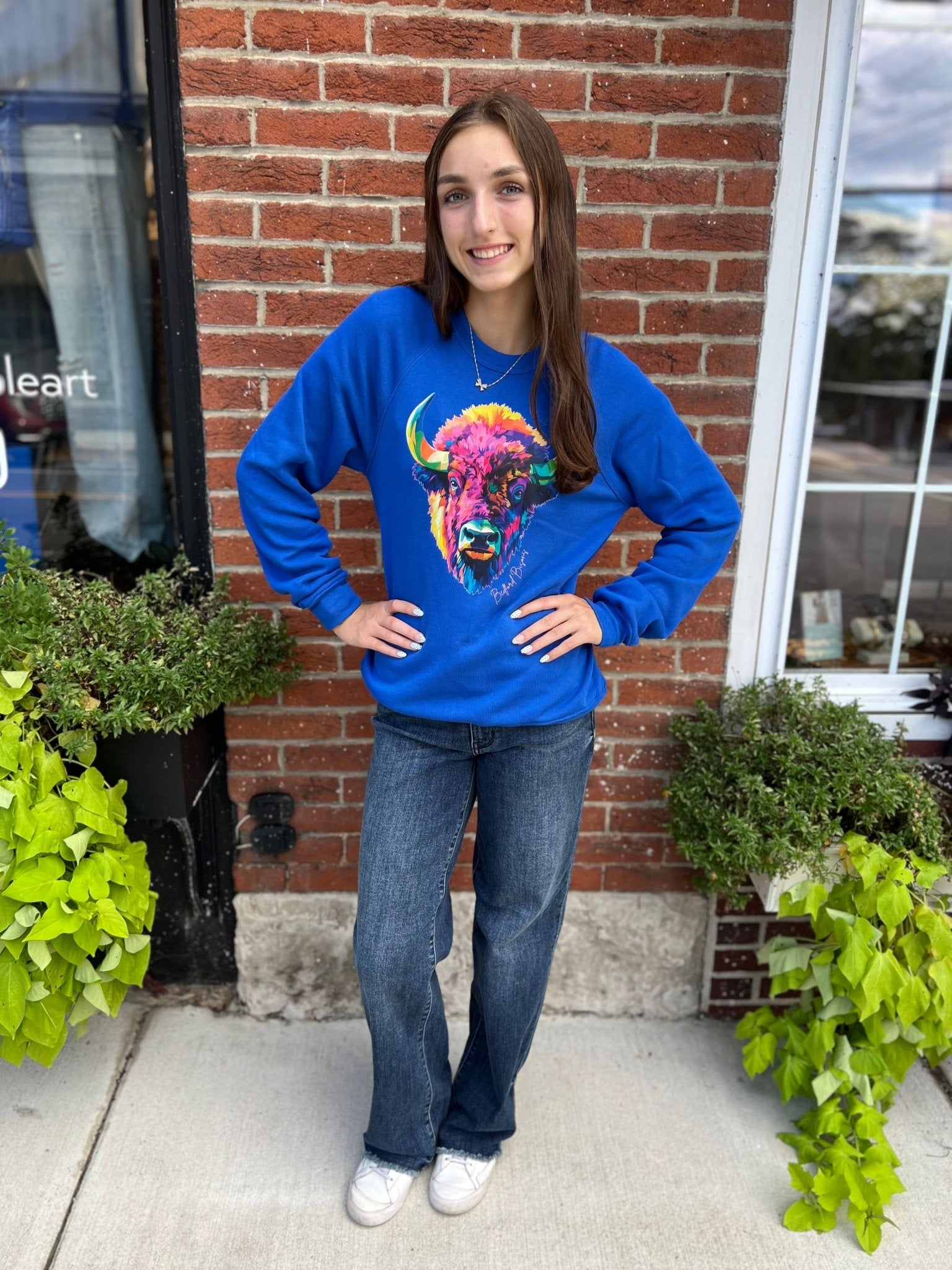Colorful Graphic Bedford Bisons Sweatshirt - Juli's Wearable Art