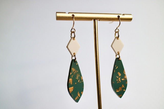 Cream & Gold Flake Pendant Earrings - Juli's Wearable Art