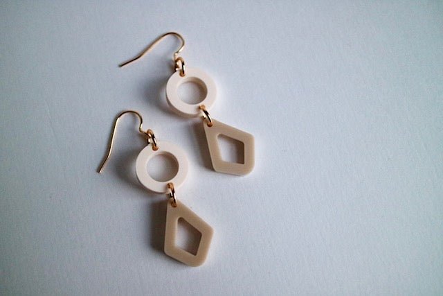 Cream & Tan Acrylic Double Dainty Earrings - Juli's Wearable Art