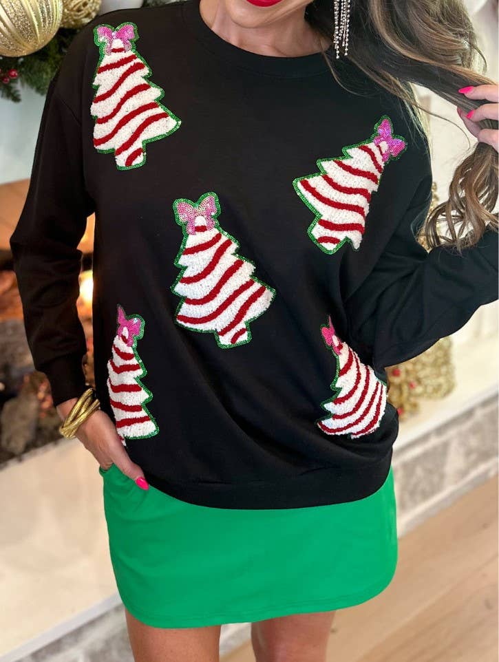 Cute Christmas Tree Sequins Slouchy Sweatshirt - Juli's Wearable Art