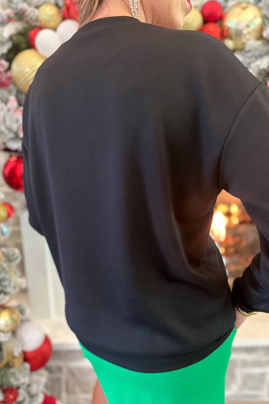 Cute Christmas Tree Sequins Slouchy Sweatshirt - Juli's Wearable Art