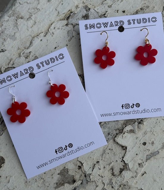 Dainty Spring Flower Earrings | Red - Juli's Wearable Art