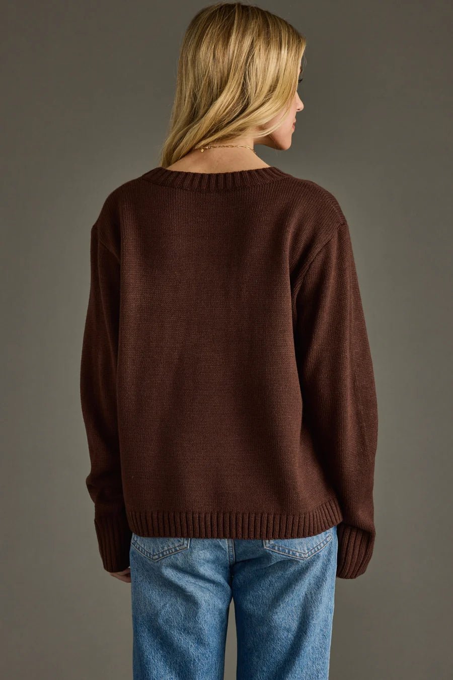 Dark Brown “Coffee Weather” Knit Sweater - Juli's Wearable Art