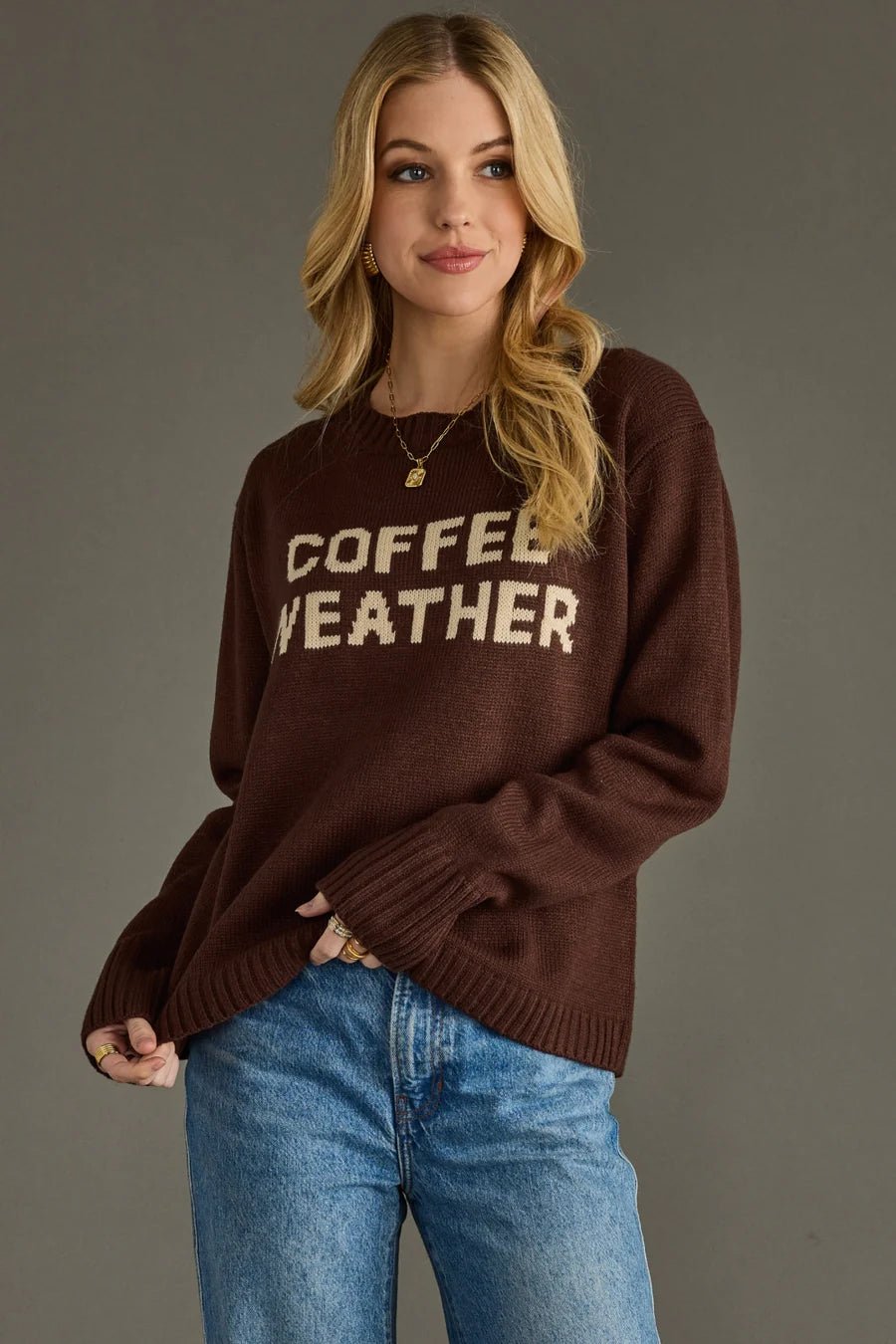Dark Brown “Coffee Weather” Knit Sweater - Juli's Wearable Art