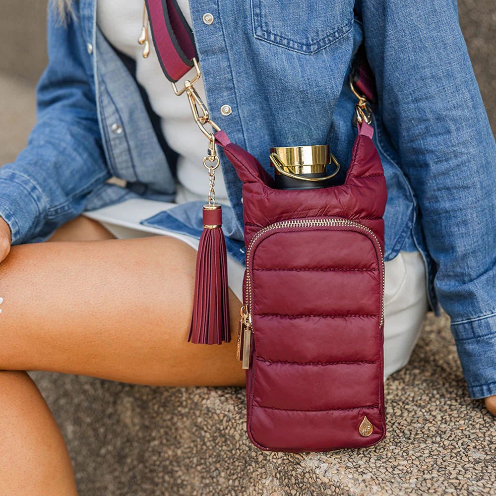 Dark Cherry HydroBag® with Cherry and Black Striped Strap - Juli's Wearable Art