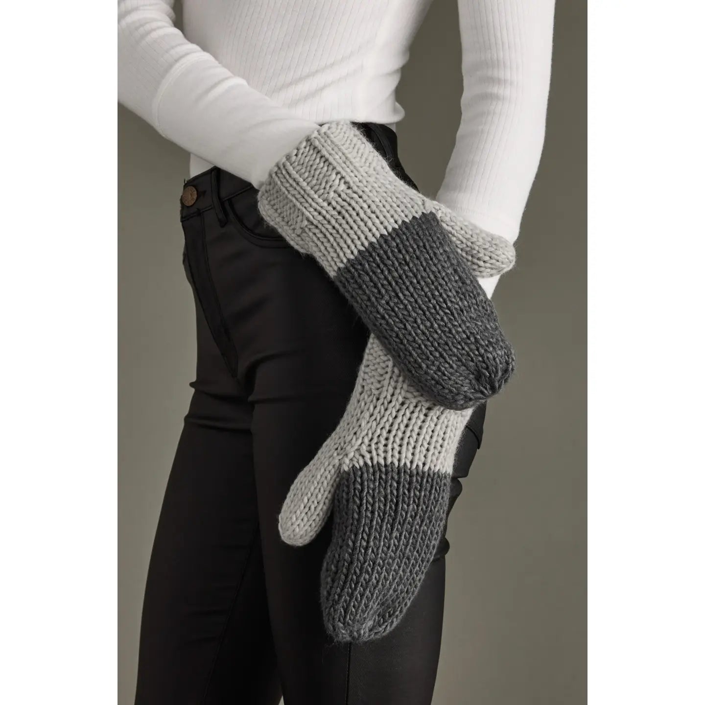 Dark & Light Gray Cable Knit Mittens - Juli's Wearable Art
