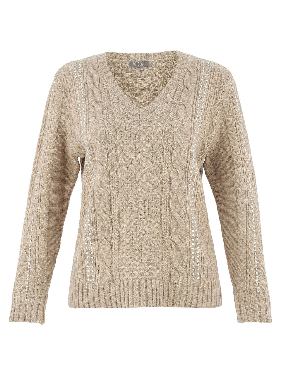 Dolcezza Embellished V - Neck Sweater | Oatmeal - Juli's Wearable Art