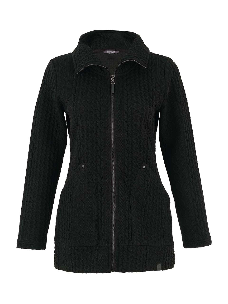 Dolcezza Embossed Cable Knit Zip Jacket | Black - Juli's Wearable Art