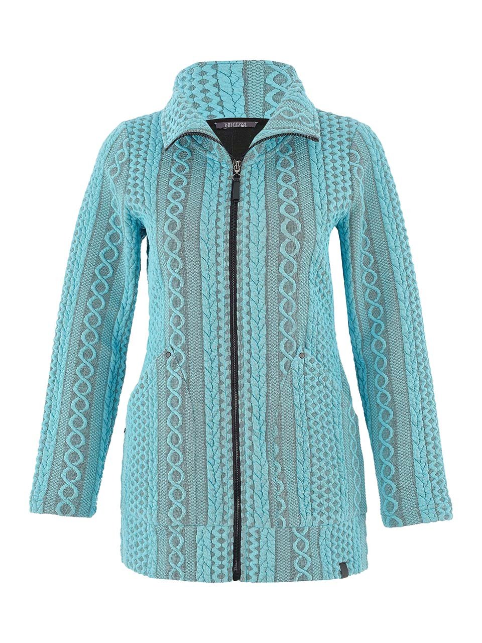 Dolcezza Embossed Cable Knit Zip Jacket | Turquoise - Juli's Wearable Art