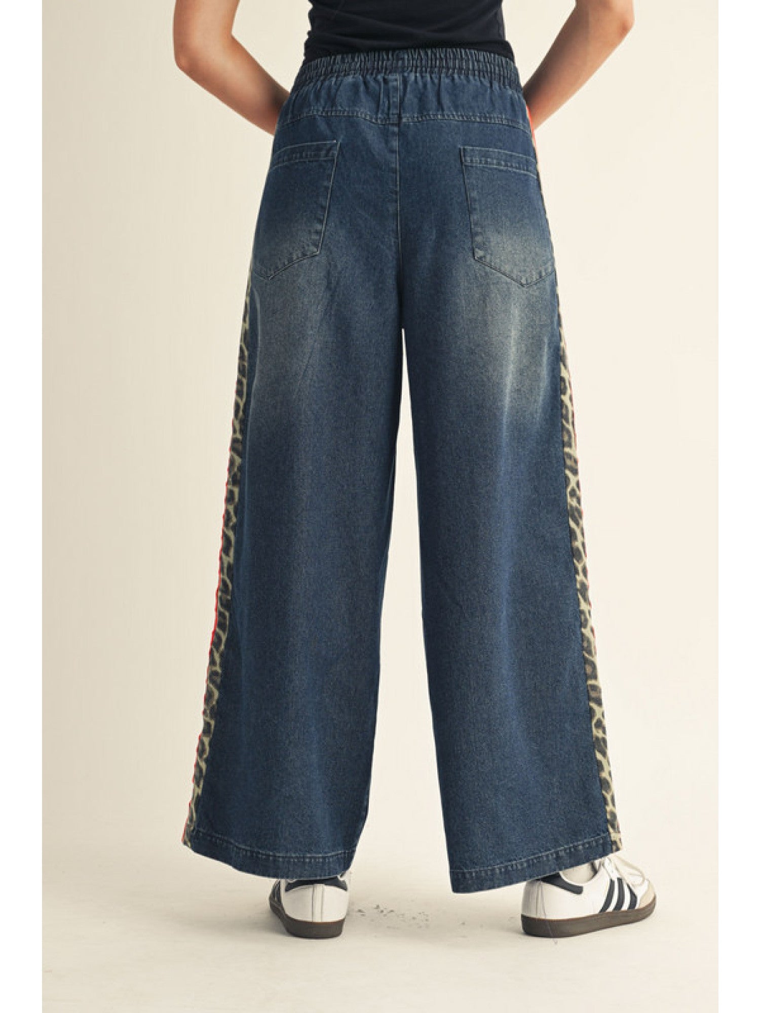 Drawstring Waist Wide Leg Casual Denim Pants – Red/Denim - Juli's Wearable Art