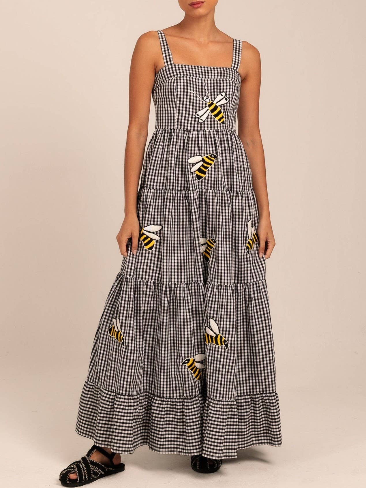 Embroidered Pleated Hem Halter Beach Dress - Juli's Wearable Art